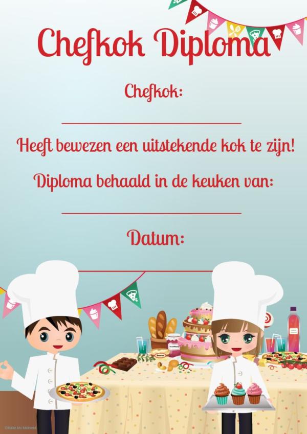 chefkok diploma van diplomashop voor kinderfeestjes
